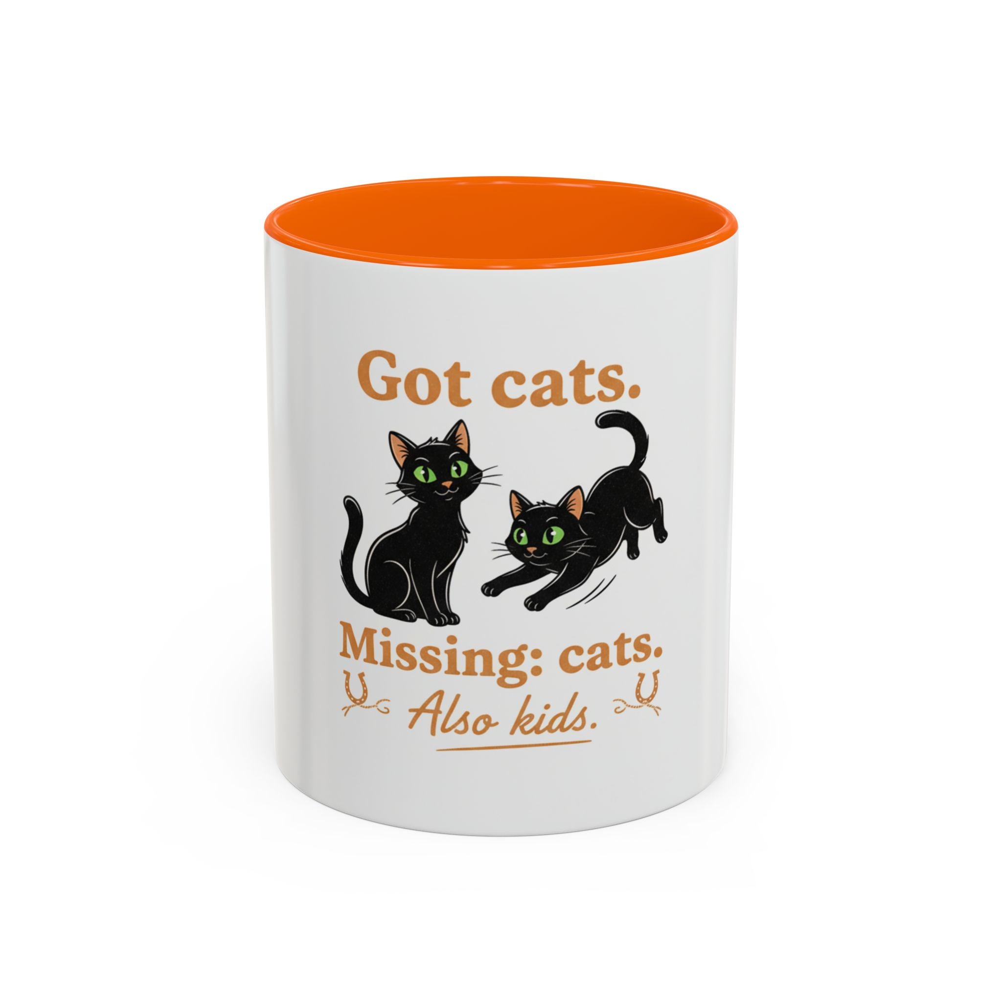 Cat Mom Humor Coffee Mug — "Got cats. Missing: cats. Also kids."