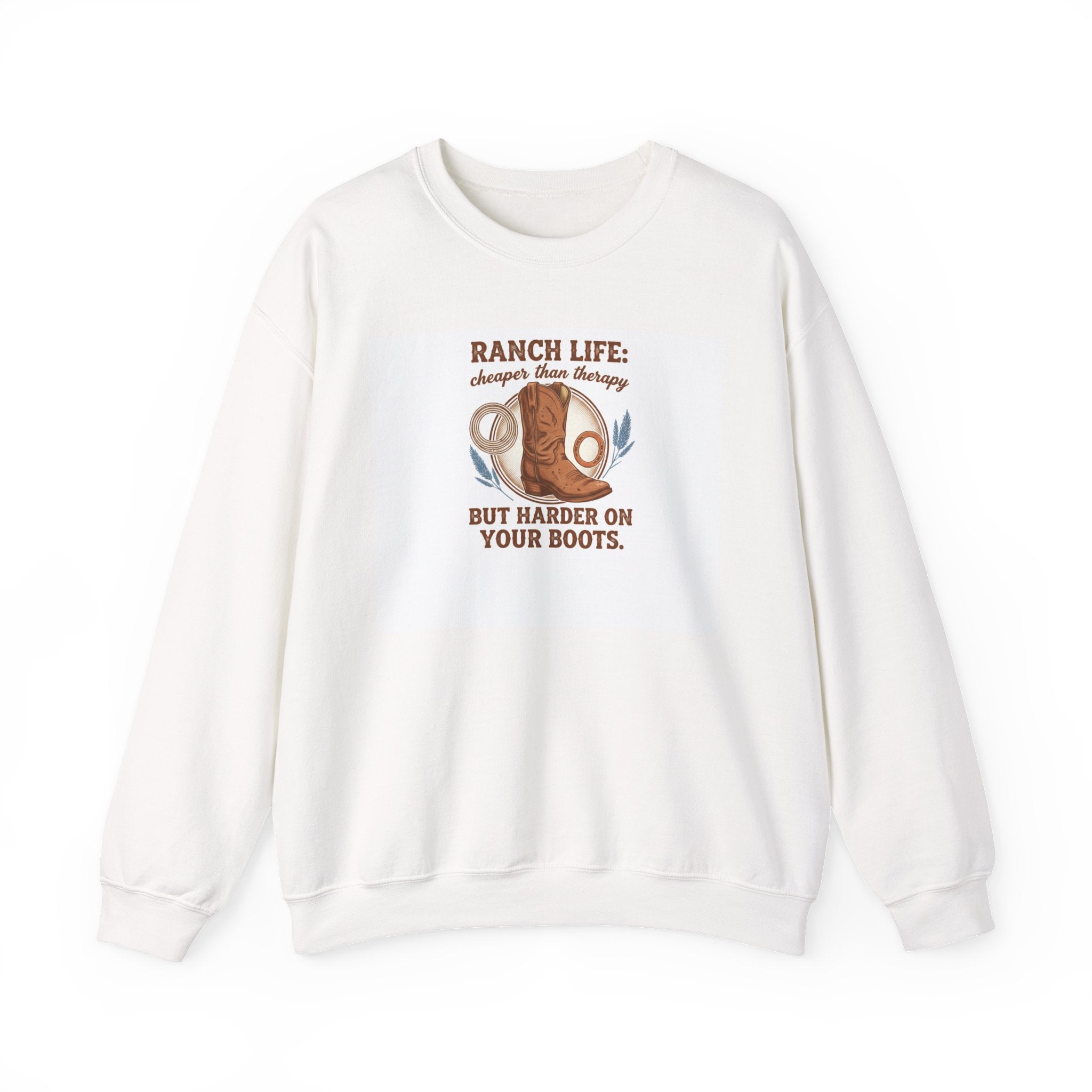 Ranch Life Crewneck Sweatshirt — “Ranch Life: Cheaper Than Therapy” Western Cowboy Graphic
