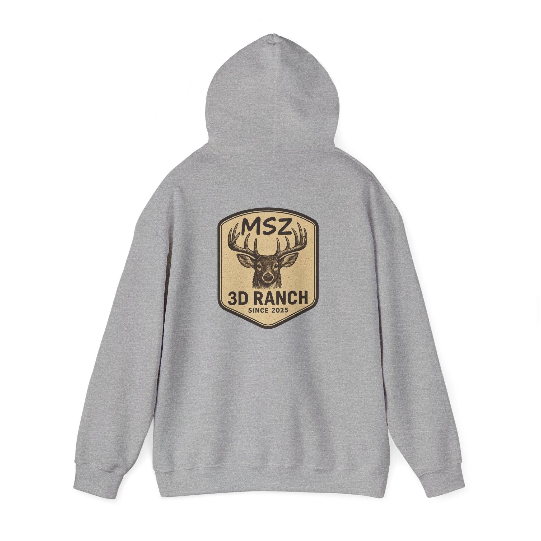 MSZ Ranch Buck Logo Hoodie — Rustic Deer Patch Pullover