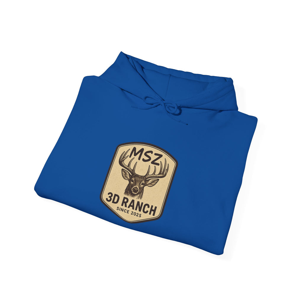 MSZ Ranch Buck Logo Hoodie — Rustic Deer Patch Pullover