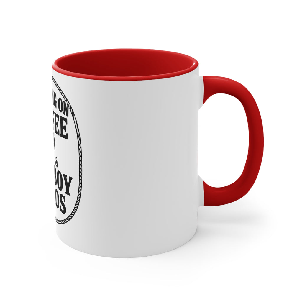 Running on Coffee & Cowboy Chaos Accent Mug — Funny Western Coffee Cup