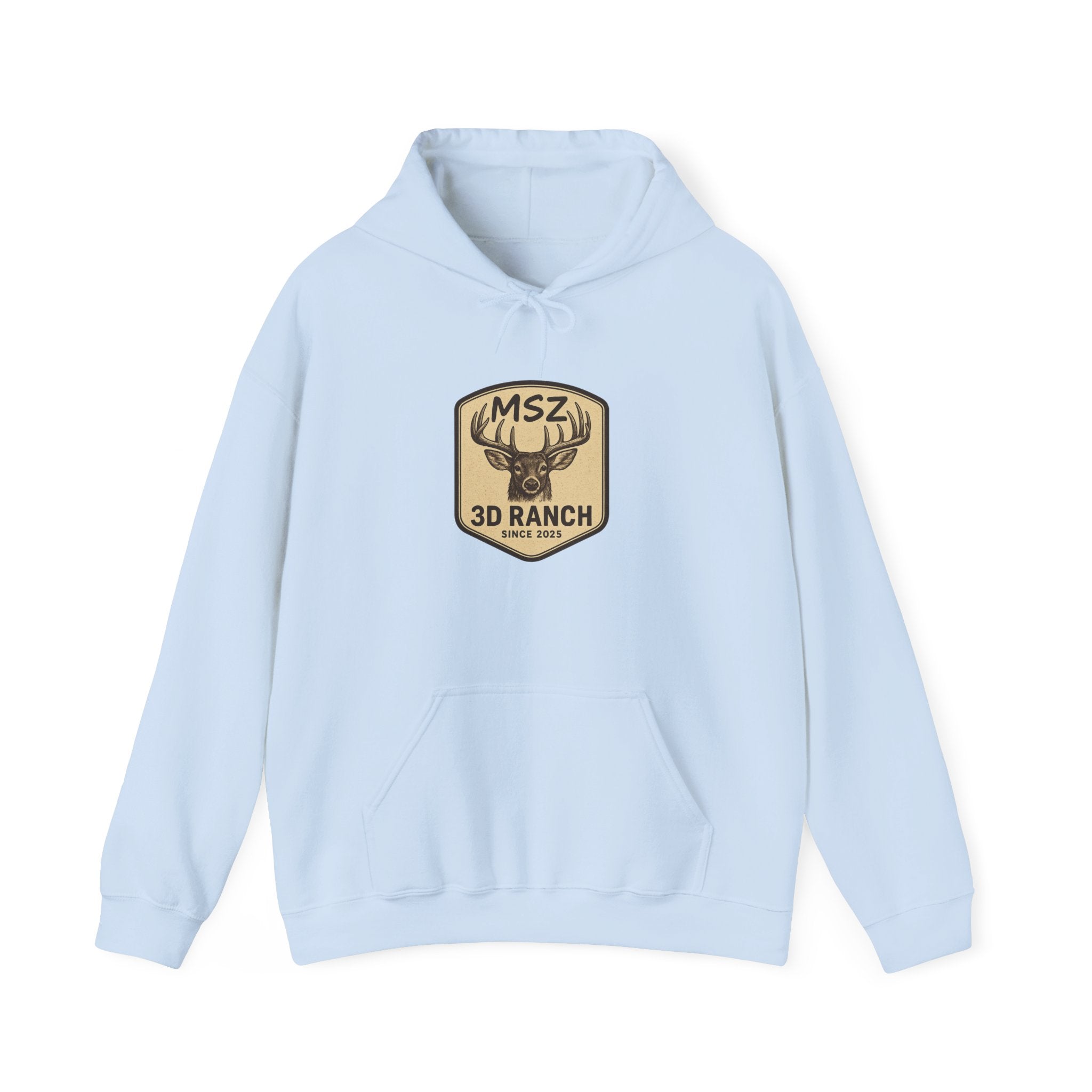 MSZ Ranch Buck Logo Hoodie — Rustic Deer Patch Pullover
