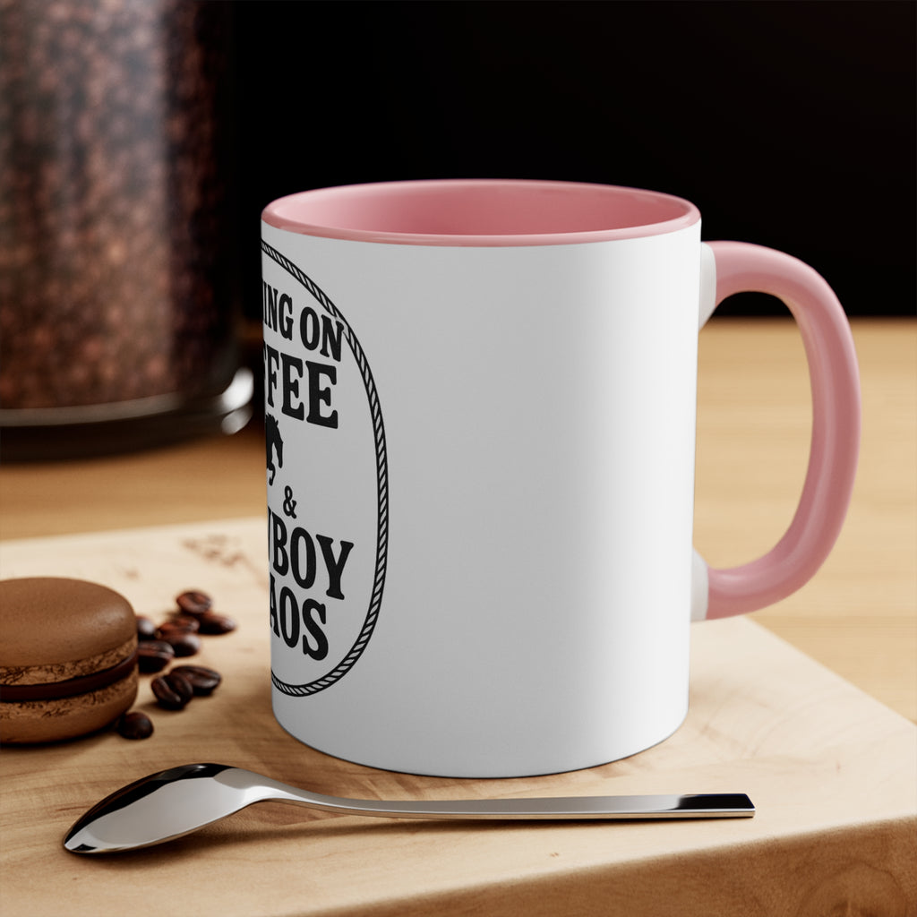 Running on Coffee & Cowboy Chaos Accent Mug — Funny Western Coffee Cup