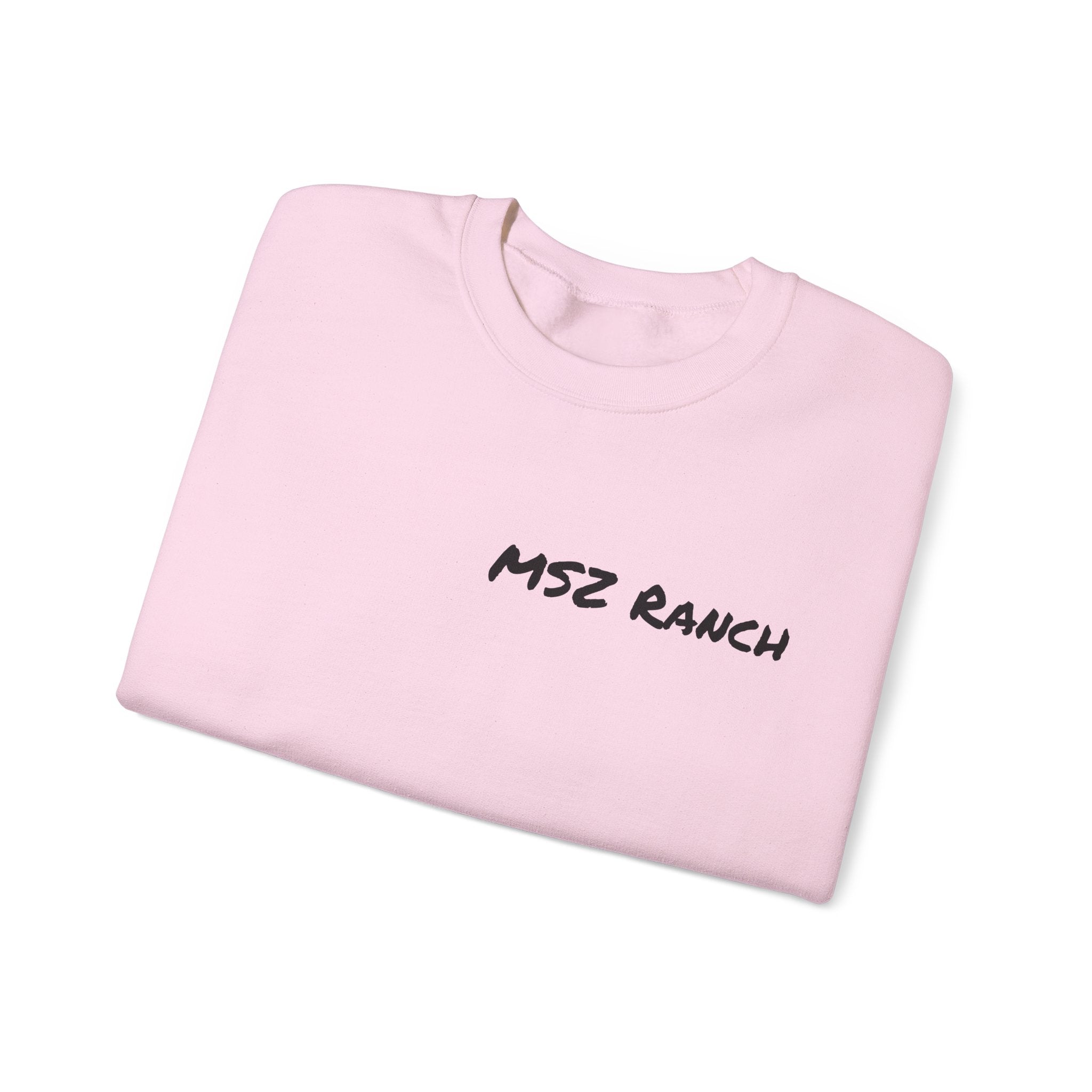MSZ Ranch Crewneck Sweatshirt — Retro Deer Patch Back, Script Front