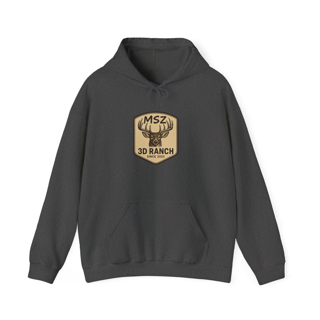 MSZ Ranch Buck Logo Hoodie — Rustic Deer Patch Pullover