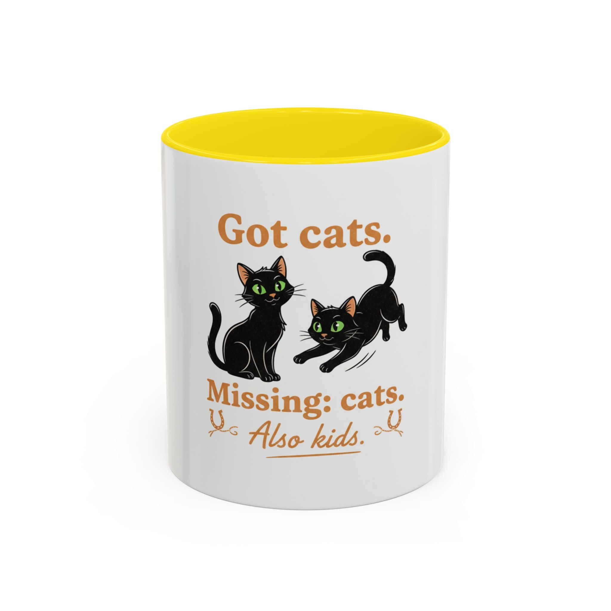 Cat Mom Humor Coffee Mug — "Got cats. Missing: cats. Also kids."