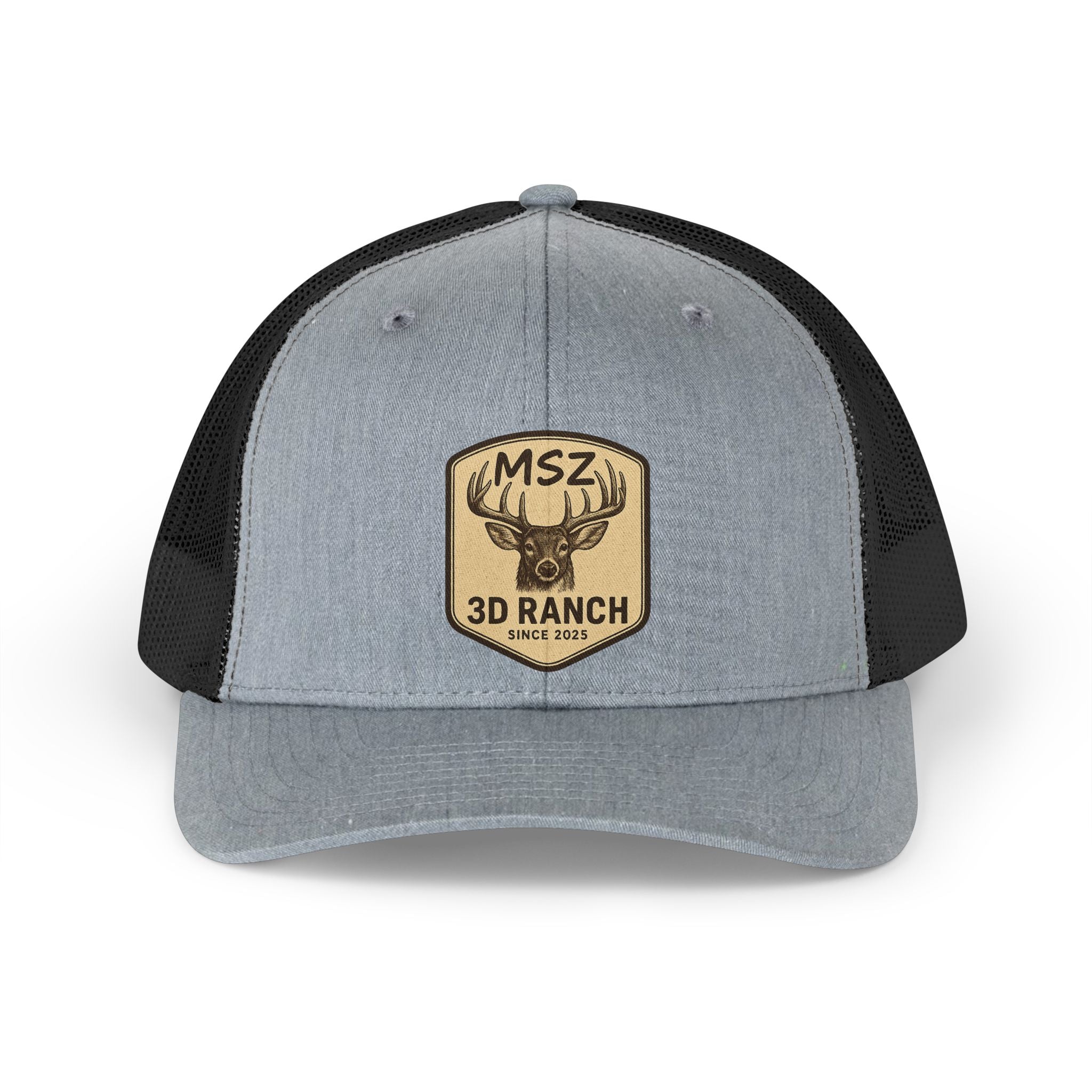 Retro Trucker Hat — MSZ 3D Ranch Patch Cap (Vintage Deer Badge)