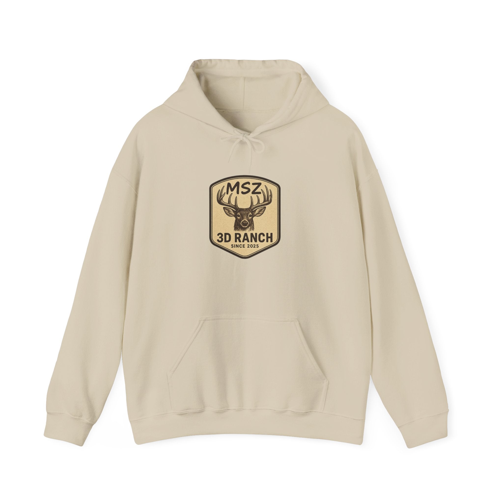 MSZ Ranch Buck Logo Hoodie — Rustic Deer Patch Pullover