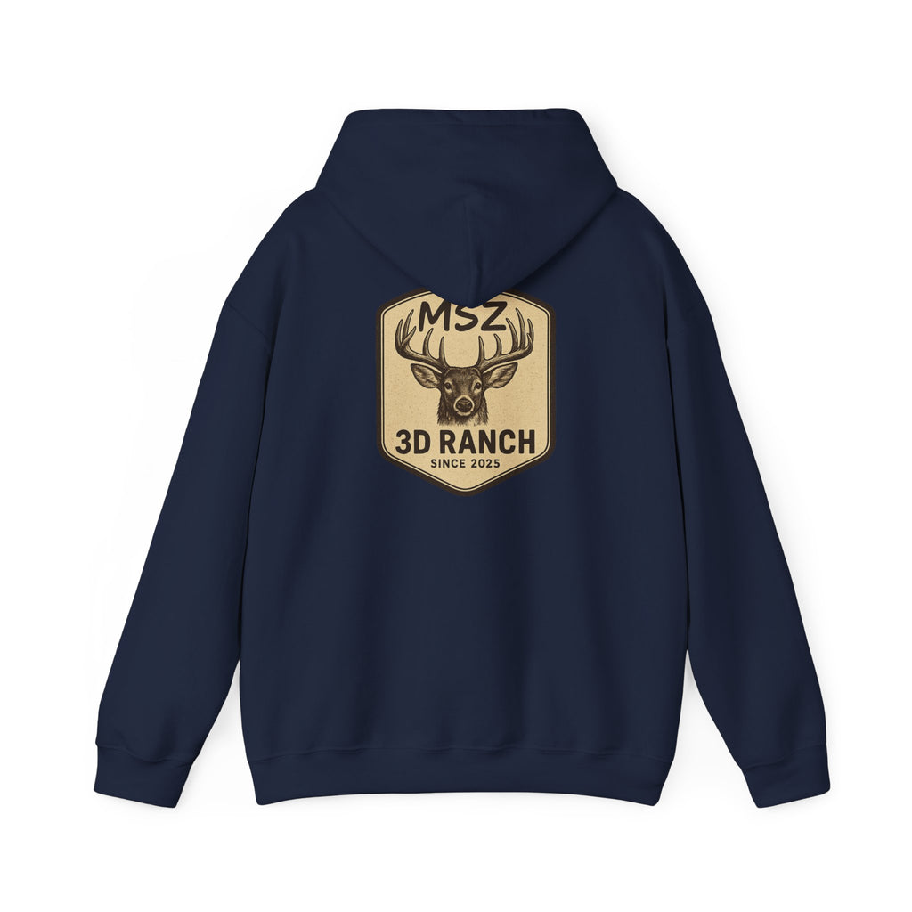 MSZ Ranch Buck Logo Hoodie — Rustic Deer Patch Pullover