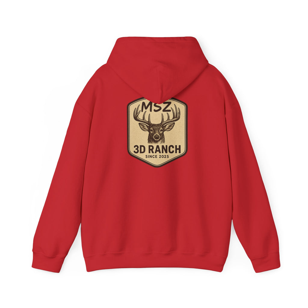 MSZ Ranch Buck Logo Hoodie — Rustic Deer Patch Pullover