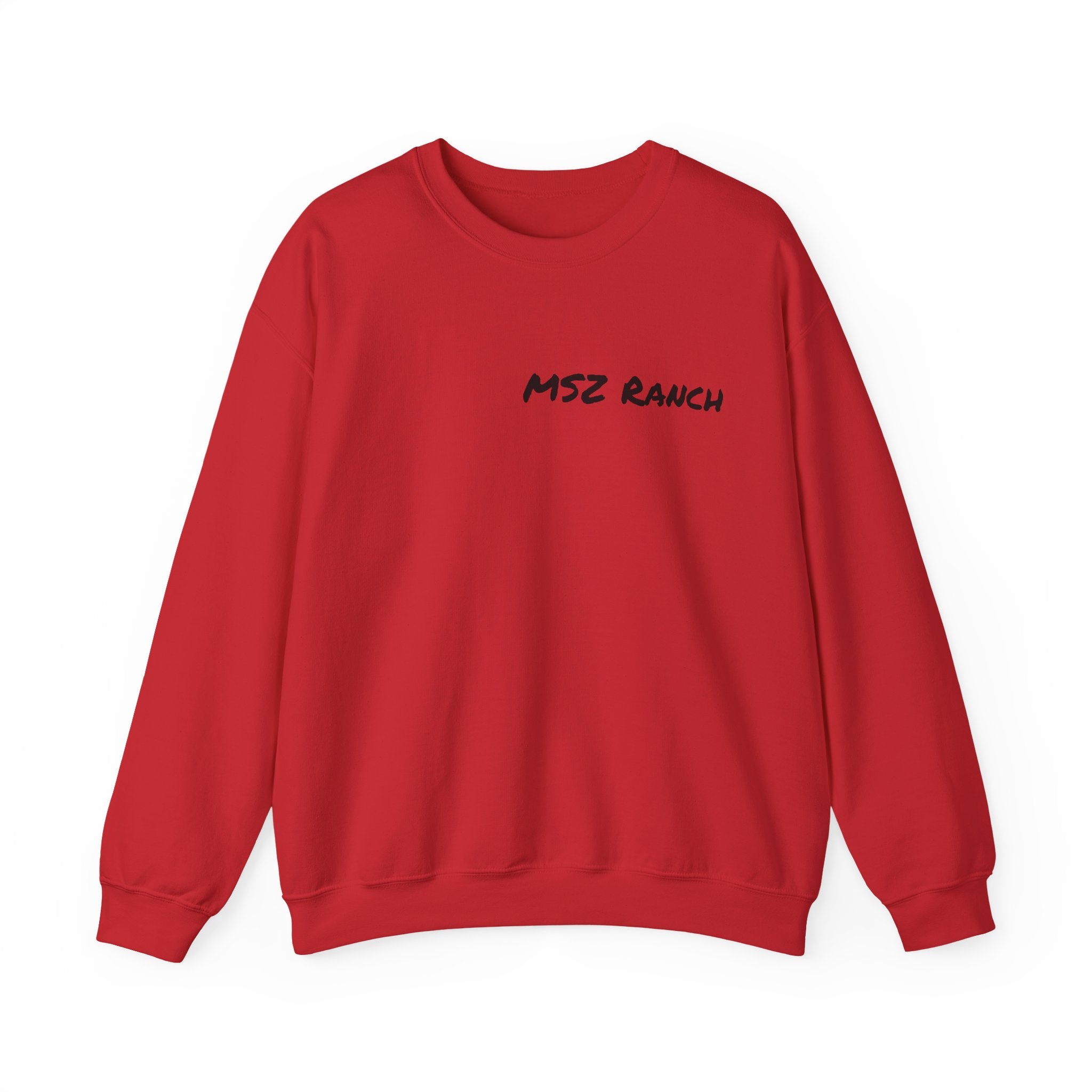 MSZ Ranch Crewneck Sweatshirt — Retro Deer Patch Back, Script Front