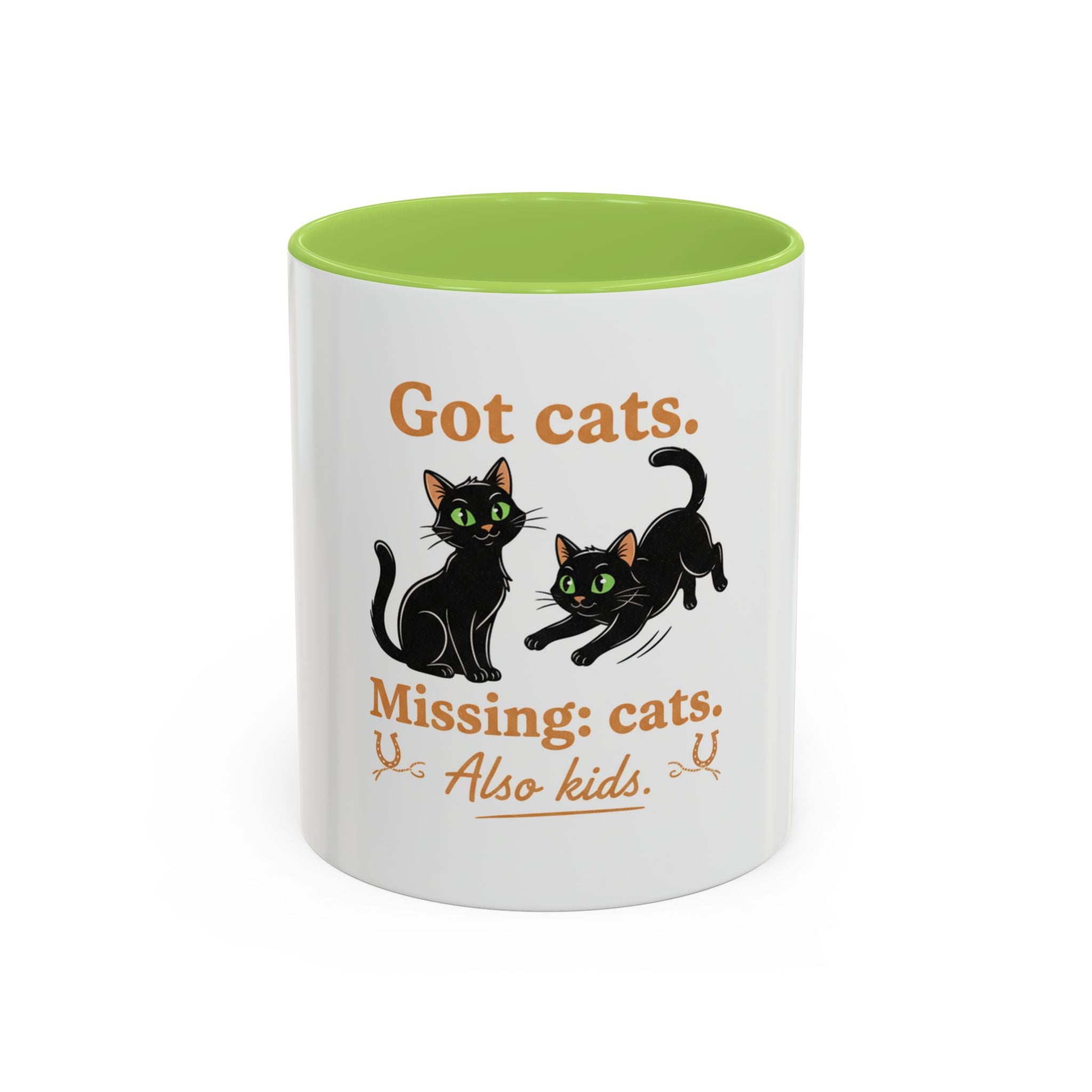 Cat Mom Humor Coffee Mug — "Got cats. Missing: cats. Also kids."