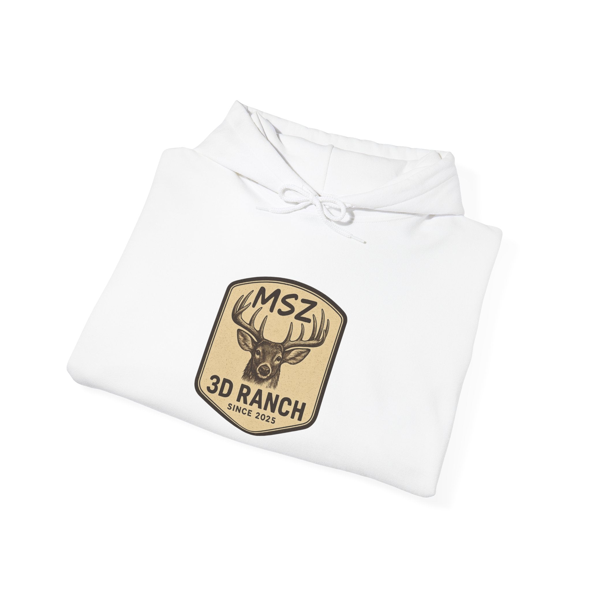 MSZ Ranch Buck Logo Hoodie — Rustic Deer Patch Pullover