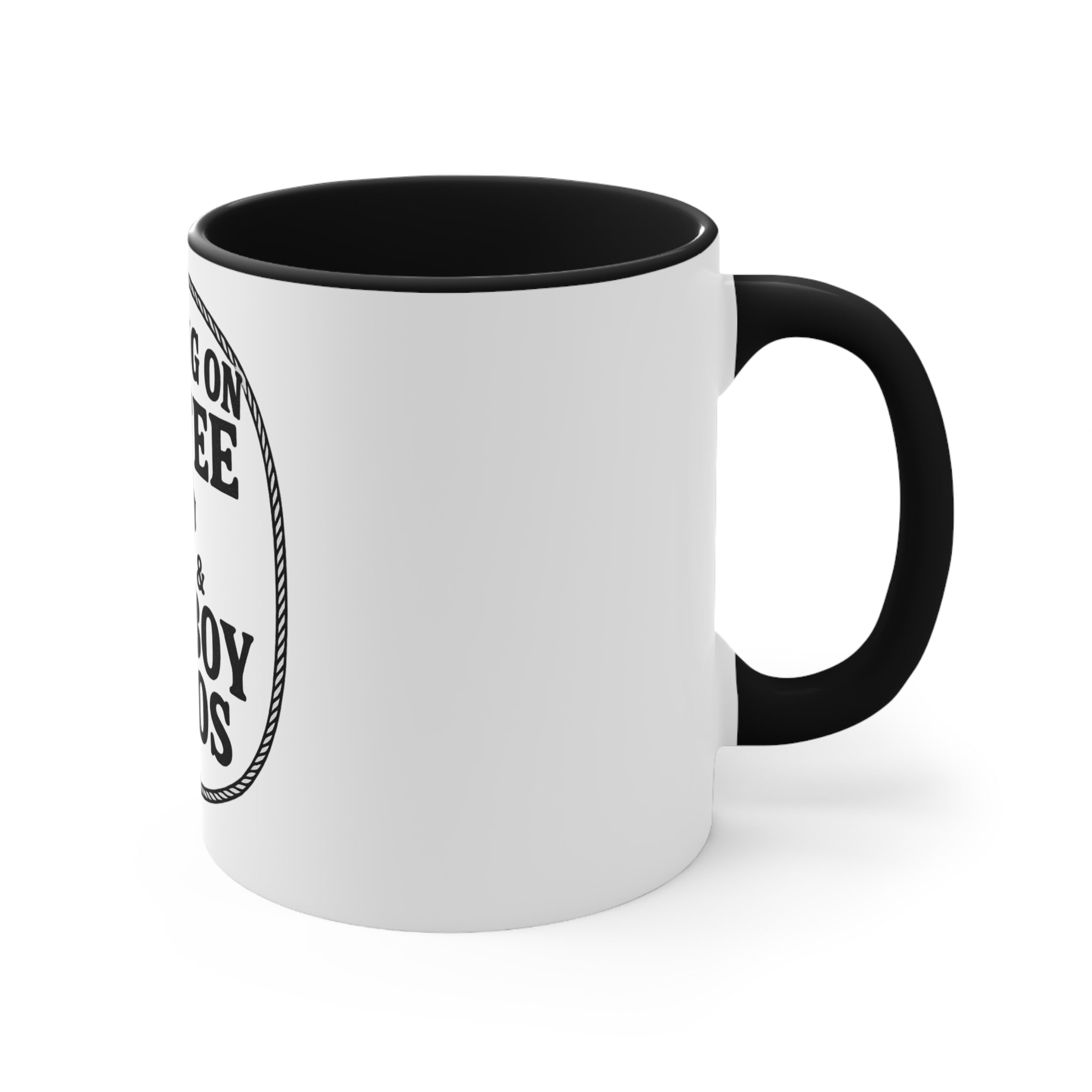 Running on Coffee & Cowboy Chaos Accent Mug — Funny Western Coffee Cup