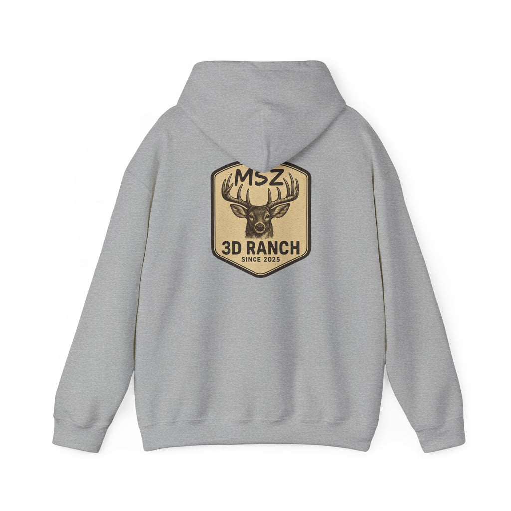 MSZ Ranch Buck Logo Hoodie — Rustic Deer Patch Pullover