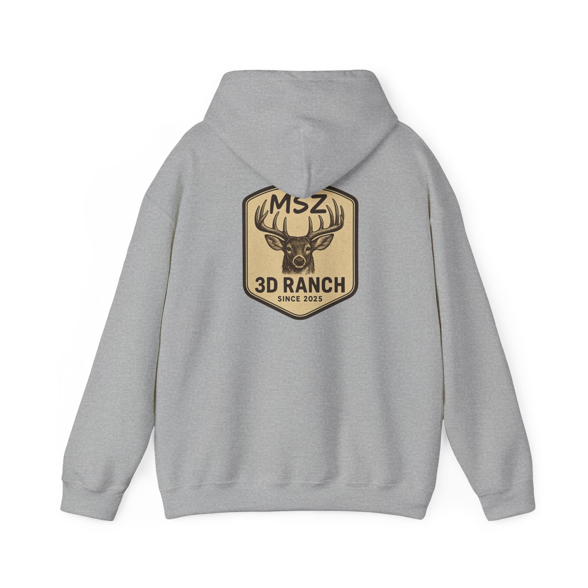 MSZ Ranch Buck Logo Hoodie — Rustic Deer Patch Pullover