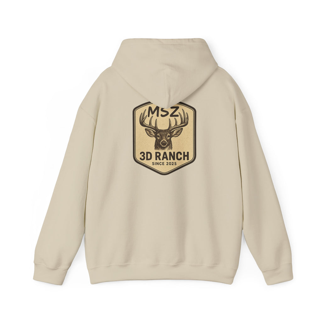 MSZ Ranch Buck Logo Hoodie — Rustic Deer Patch Pullover