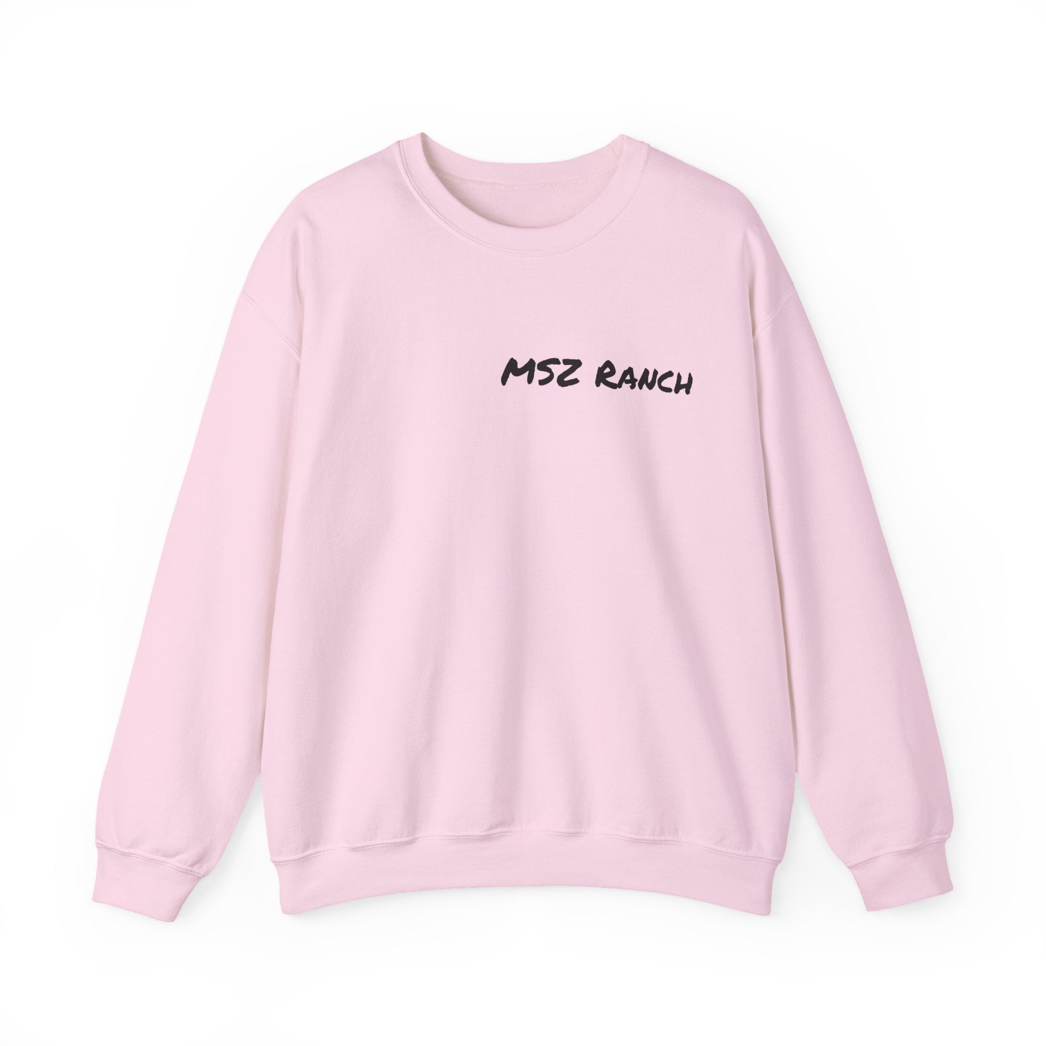 MSZ Ranch Crewneck Sweatshirt — Retro Deer Patch Back, Script Front