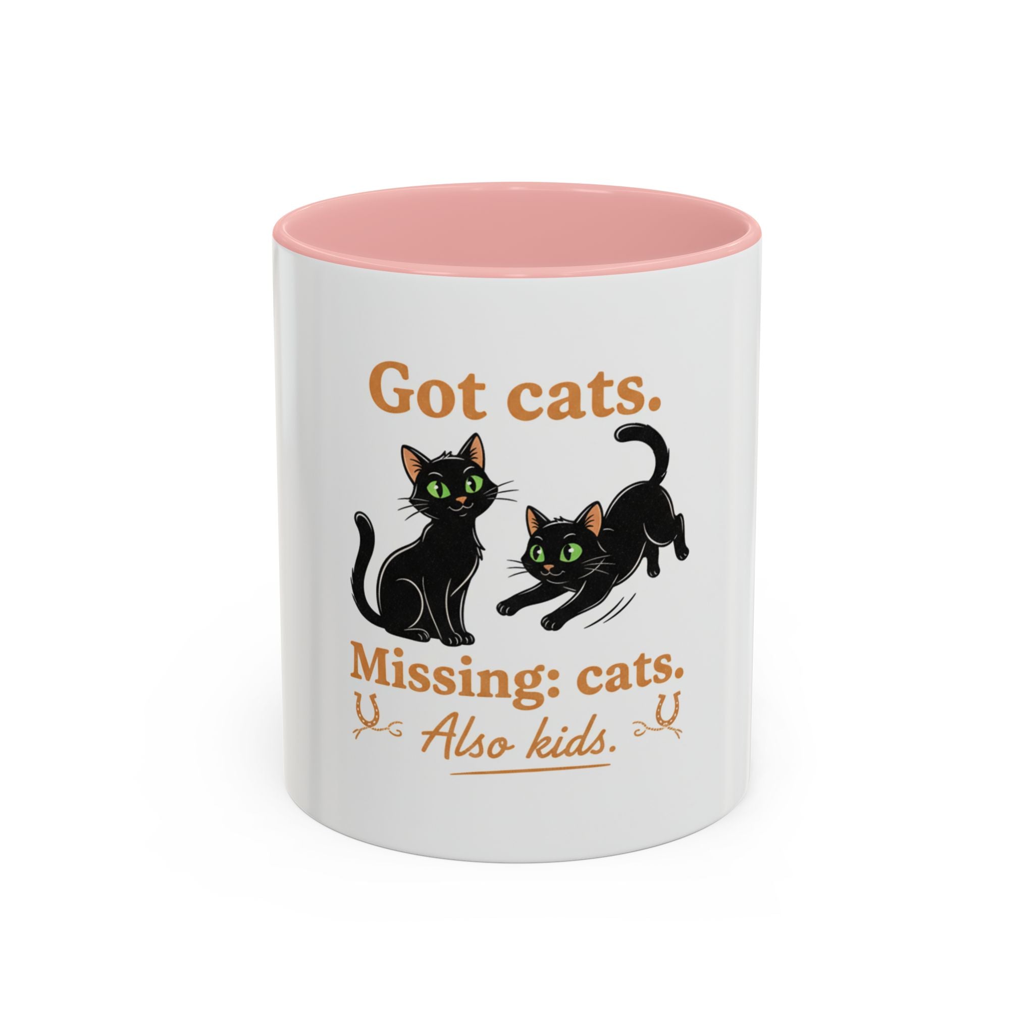 Cat Mom Humor Coffee Mug — "Got cats. Missing: cats. Also kids."