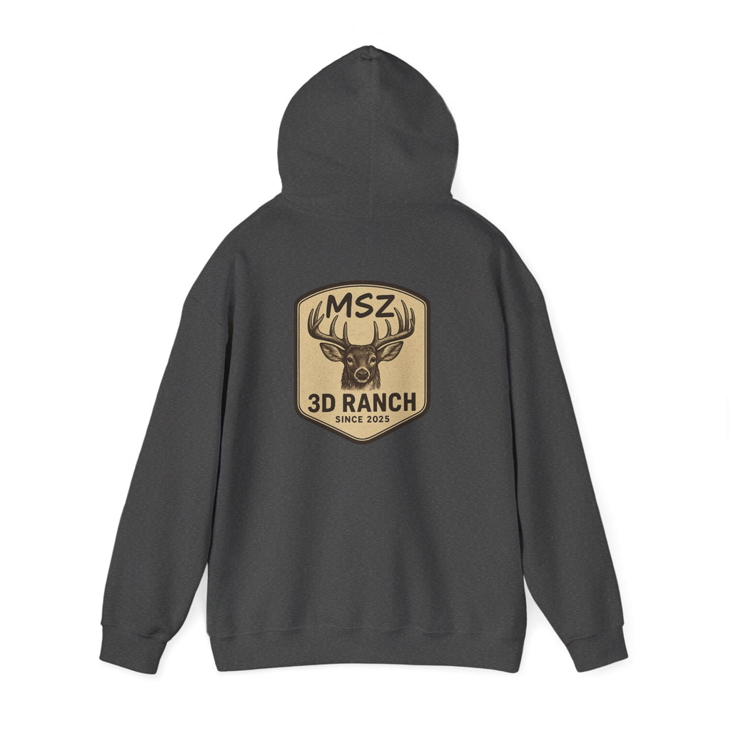 MSZ Ranch Buck Logo Hoodie — Rustic Deer Patch Pullover