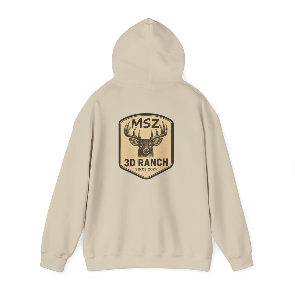 MSZ Ranch Buck Logo Hoodie — Rustic Deer Patch Pullover