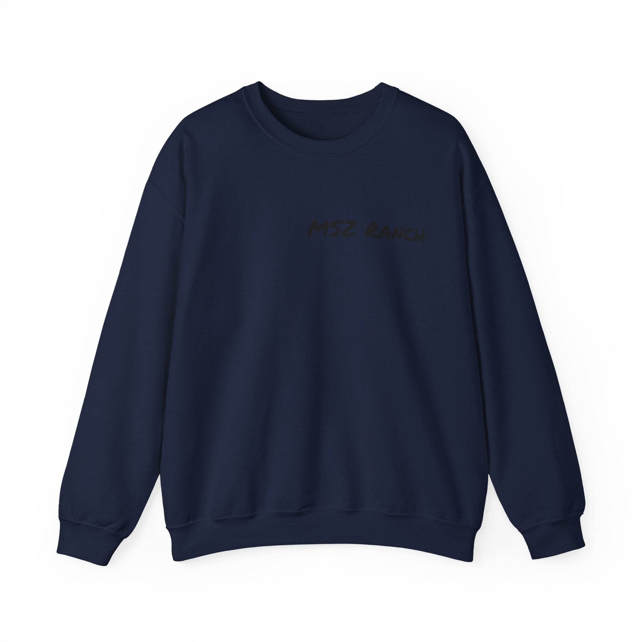 MSZ Ranch Crewneck Sweatshirt — Retro Deer Patch Back, Script Front