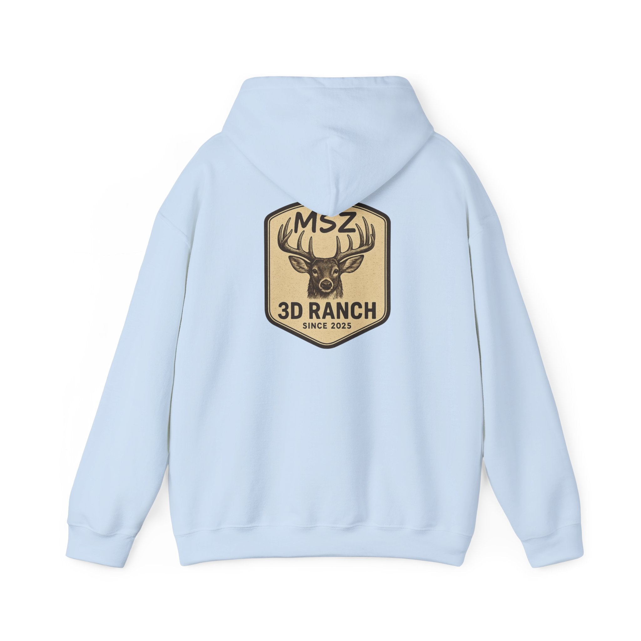 MSZ Ranch Buck Logo Hoodie — Rustic Deer Patch Pullover