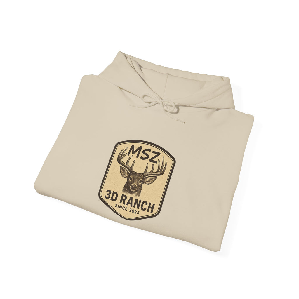 MSZ Ranch Buck Logo Hoodie — Rustic Deer Patch Pullover