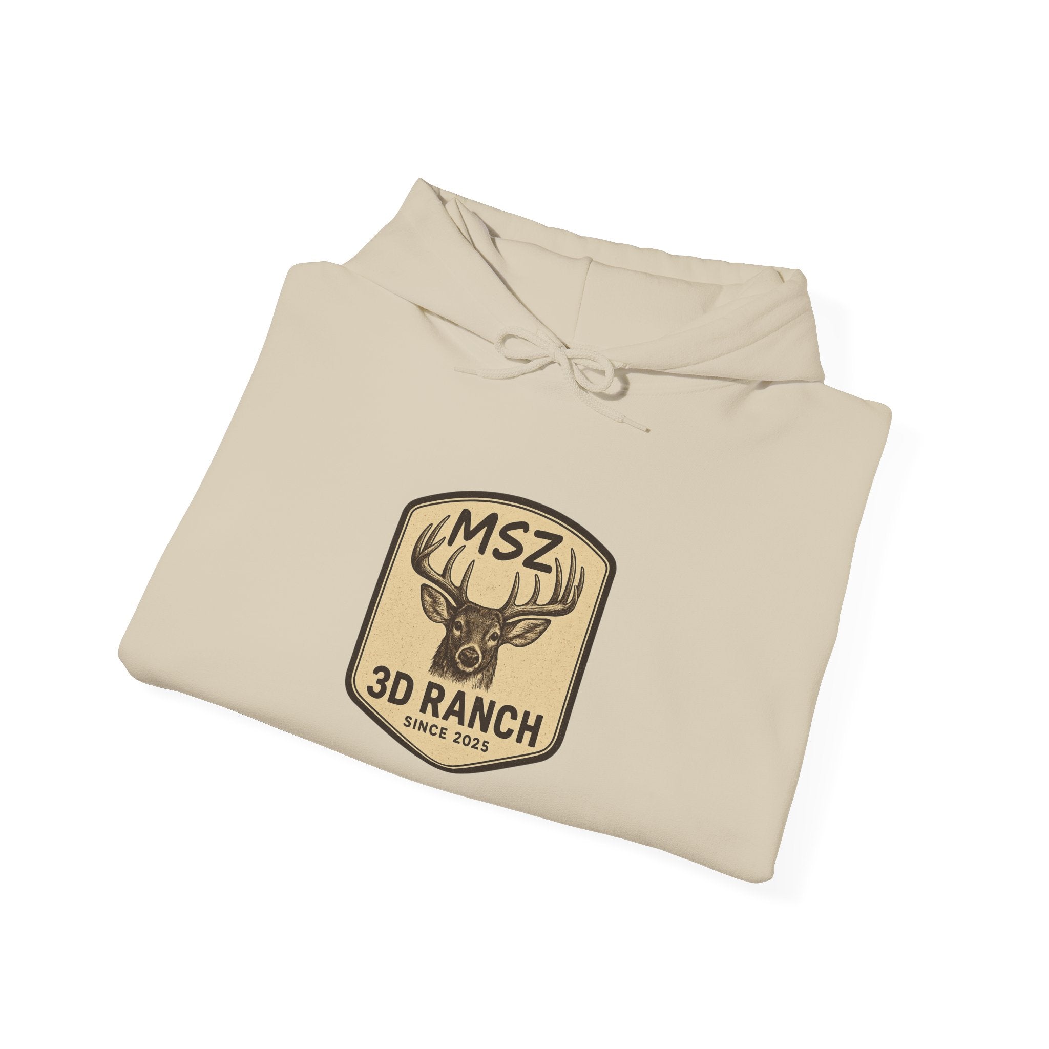 MSZ Ranch Buck Logo Hoodie — Rustic Deer Patch Pullover
