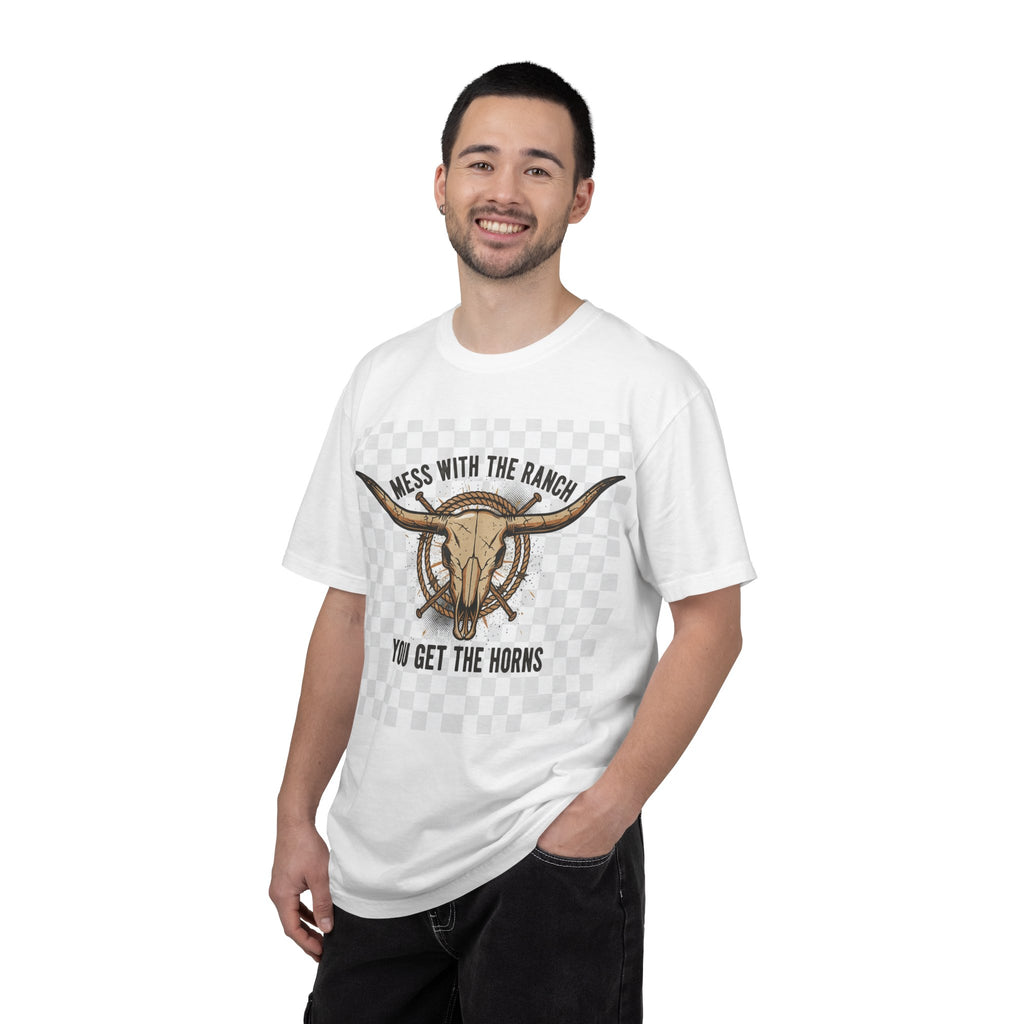 Ranch Skull T-Shirt — "Mess With The Ranch, You Get The Horns" Western Tee
