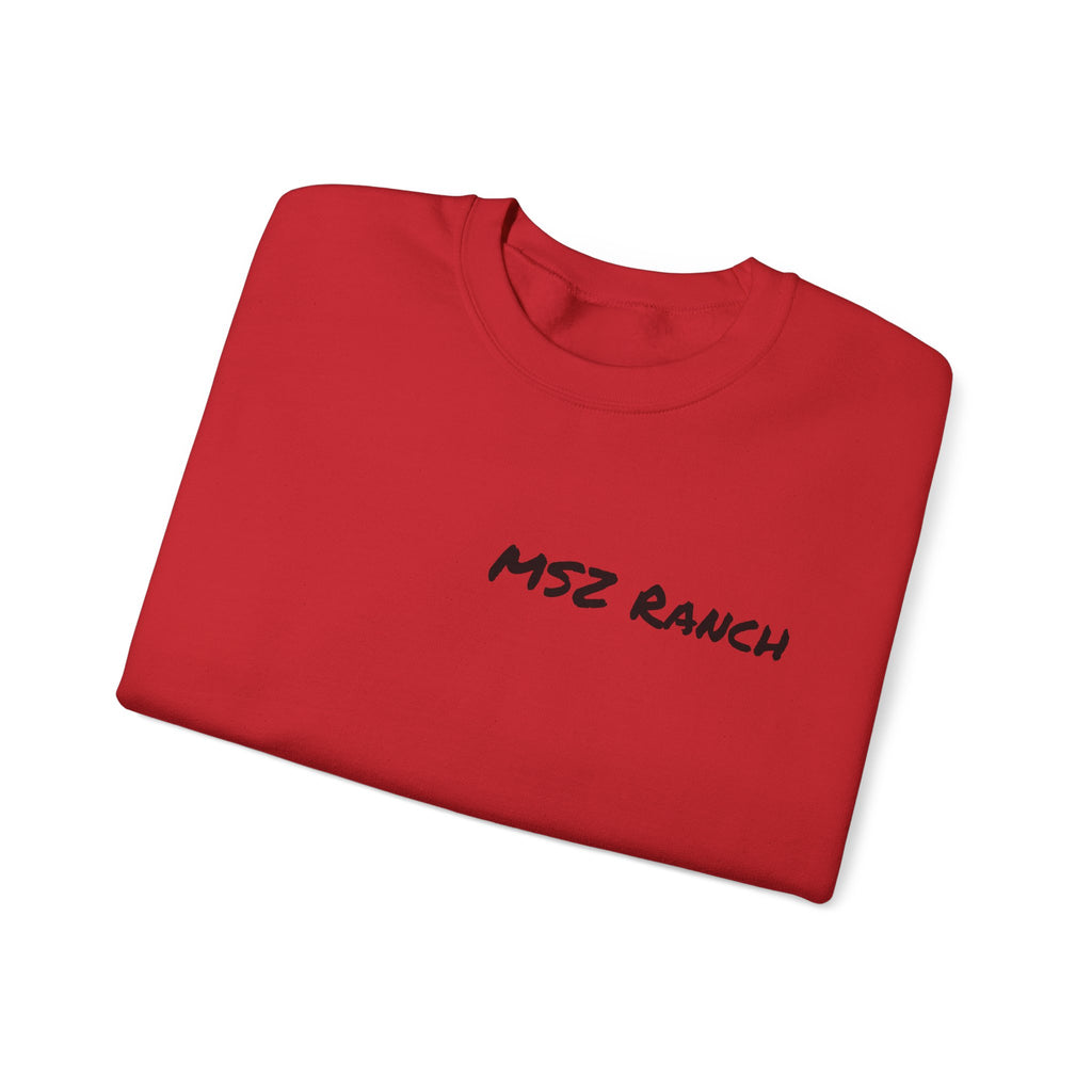 MSZ Ranch Crewneck Sweatshirt — Retro Deer Patch Back, Script Front