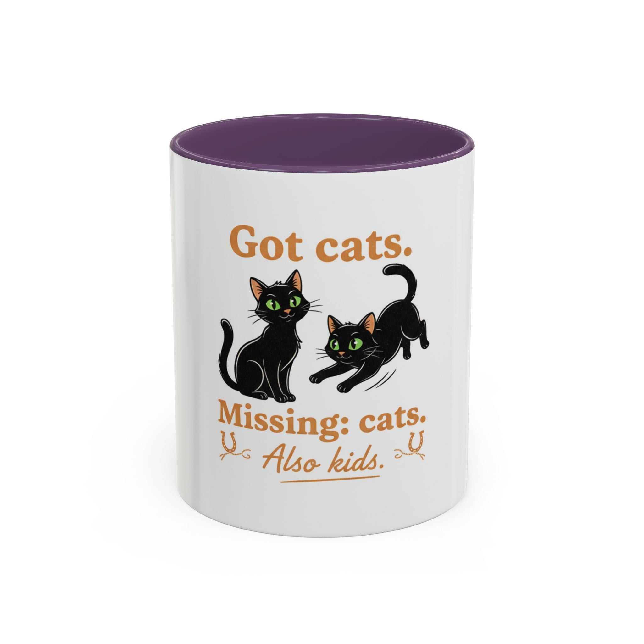 Cat Mom Humor Coffee Mug — "Got cats. Missing: cats. Also kids."