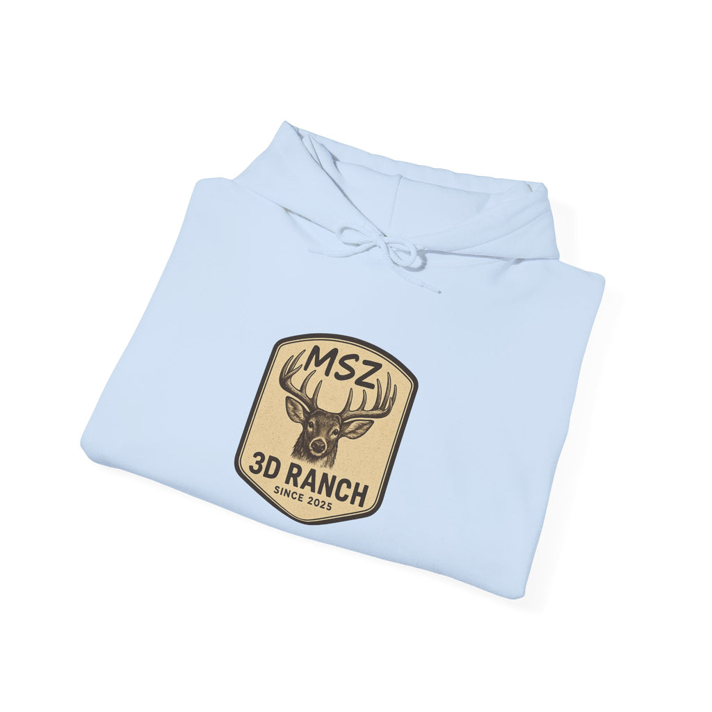 MSZ Ranch Buck Logo Hoodie — Rustic Deer Patch Pullover