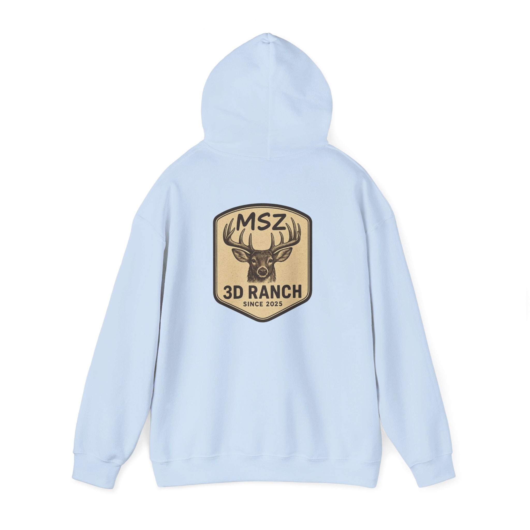 MSZ Ranch Buck Logo Hoodie — Rustic Deer Patch Pullover
