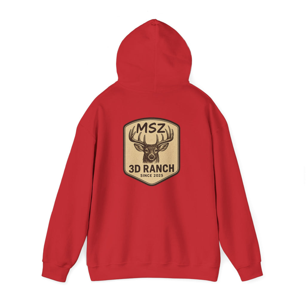 MSZ Ranch Buck Logo Hoodie — Rustic Deer Patch Pullover
