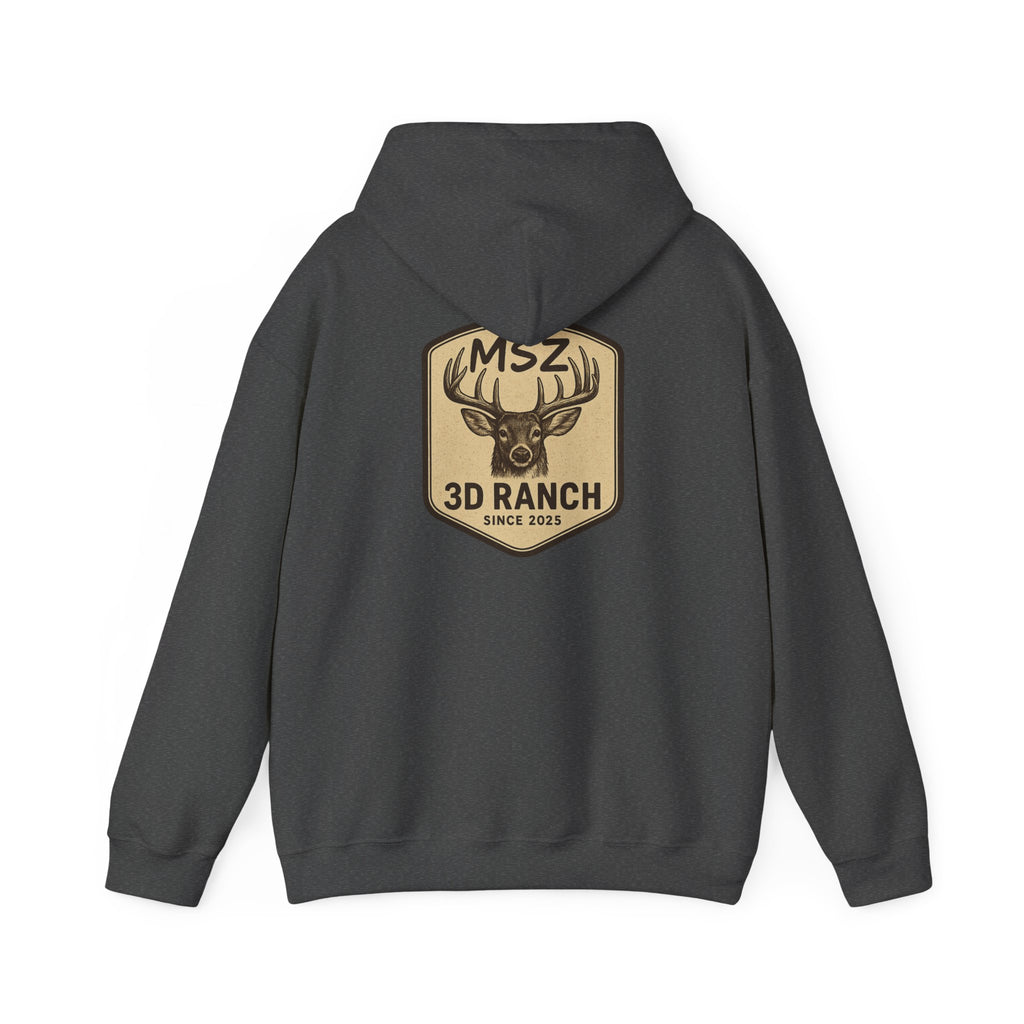 MSZ Ranch Buck Logo Hoodie — Rustic Deer Patch Pullover