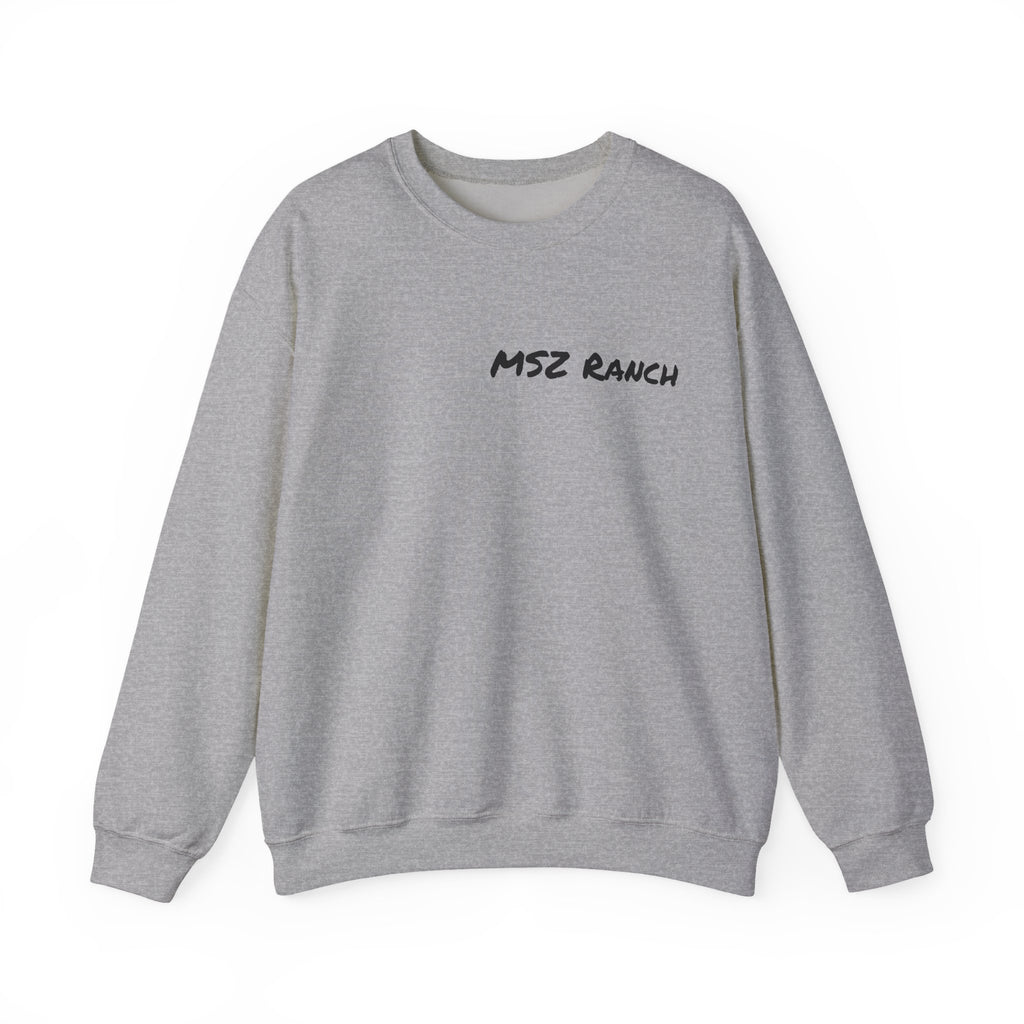 MSZ Ranch Crewneck Sweatshirt — Retro Deer Patch Back, Script Front