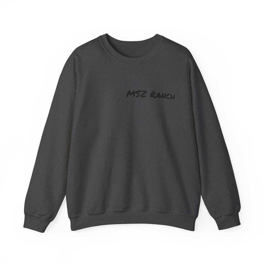 MSZ Ranch Crewneck Sweatshirt — Retro Deer Patch Back, Script Front