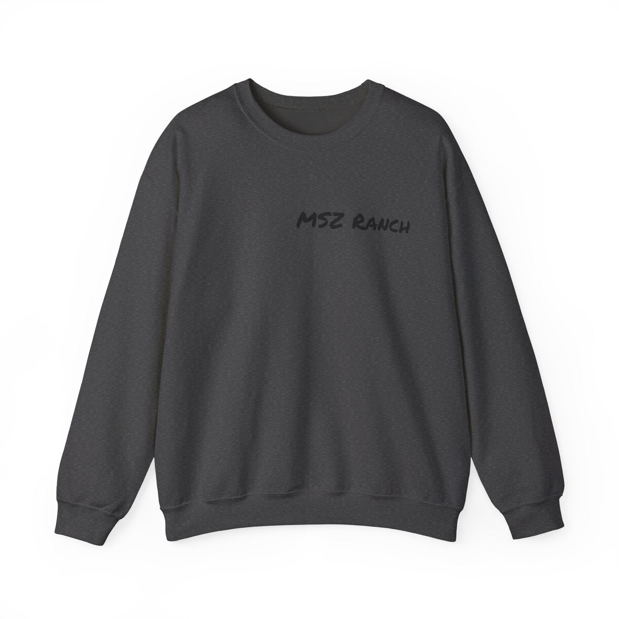 MSZ Ranch Crewneck Sweatshirt — Retro Deer Patch Back, Script Front