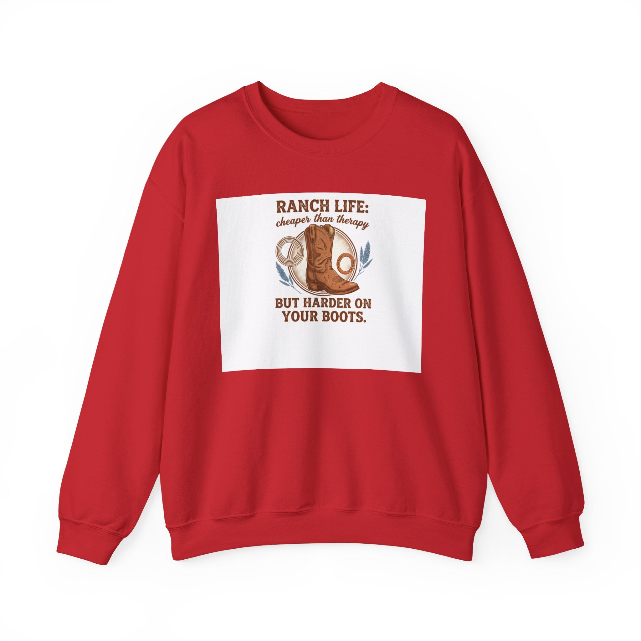 Ranch Life Crewneck Sweatshirt — “Ranch Life: Cheaper Than Therapy” Western Cowboy Graphic