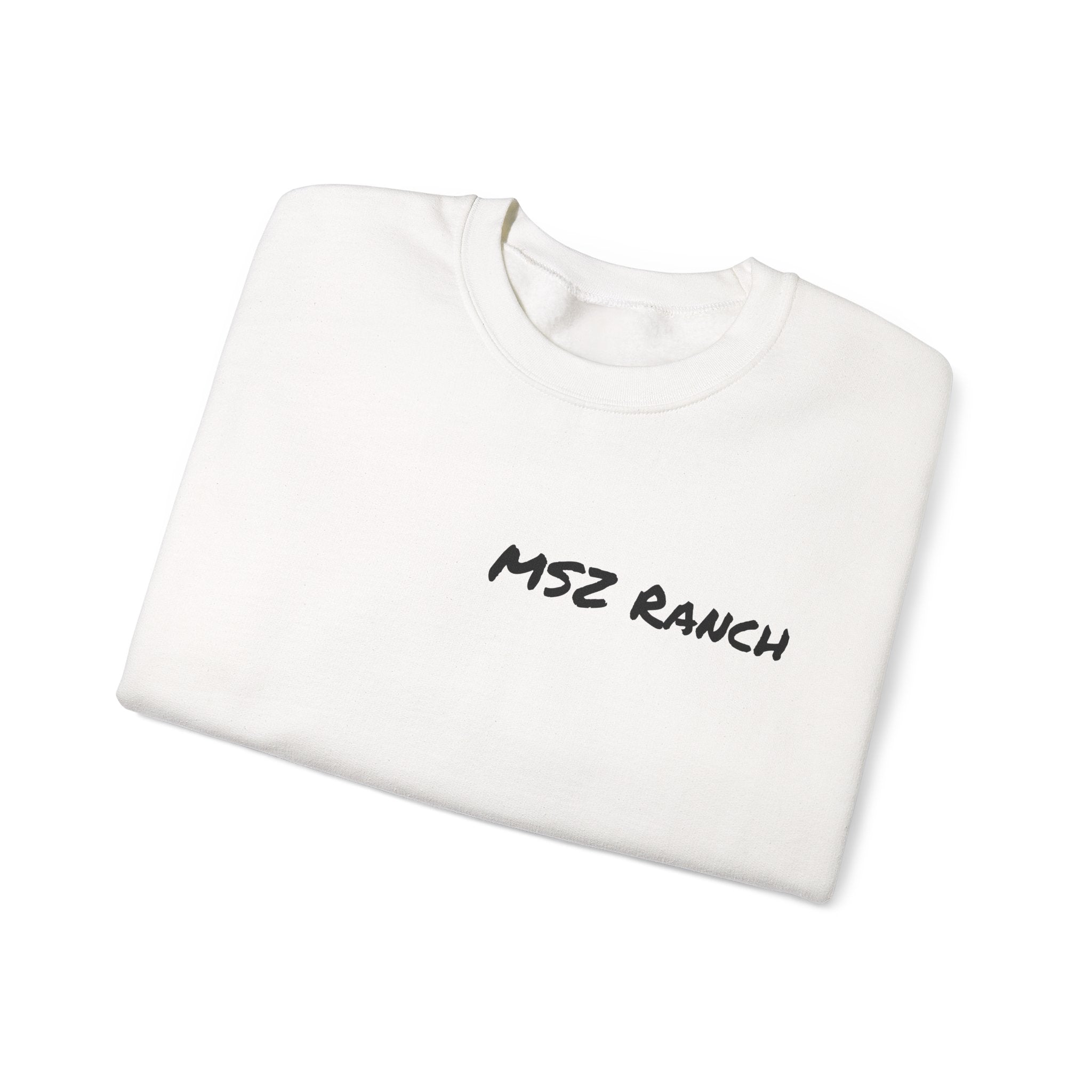MSZ Ranch Crewneck Sweatshirt — Retro Deer Patch Back, Script Front