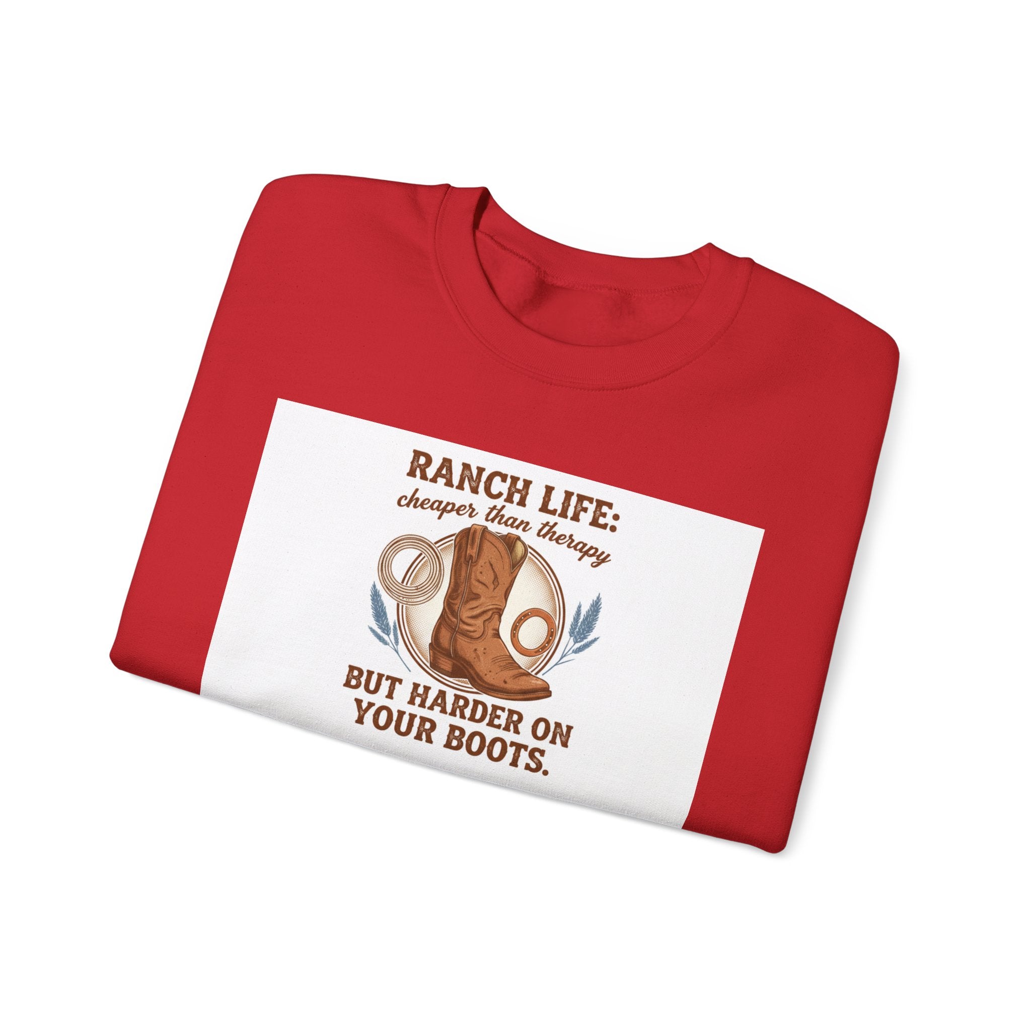 Ranch Life Crewneck Sweatshirt — “Ranch Life: Cheaper Than Therapy” Western Cowboy Graphic