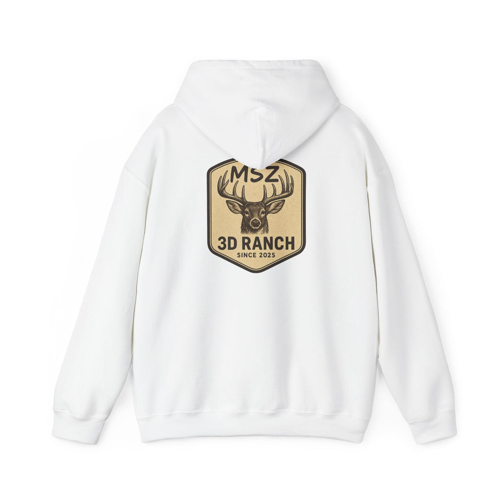 MSZ Ranch Buck Logo Hoodie — Rustic Deer Patch Pullover