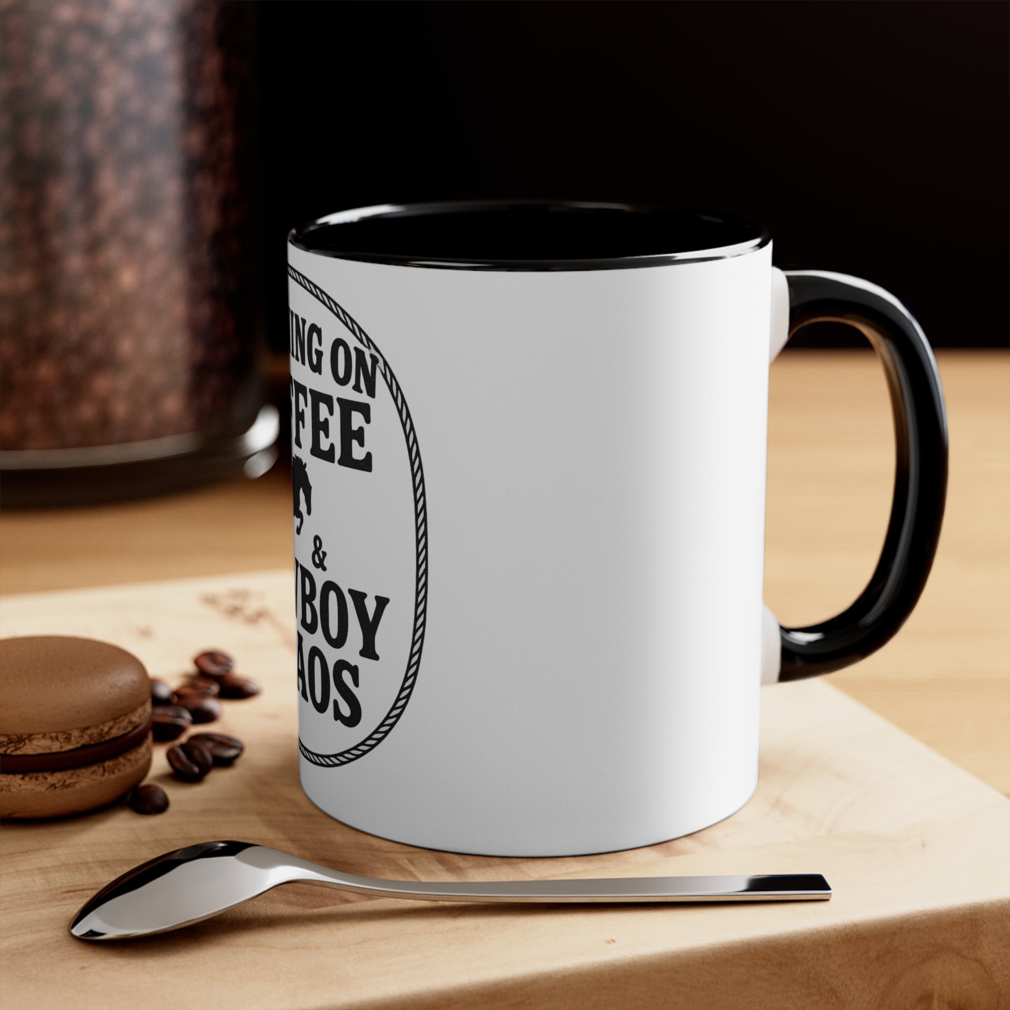 Running on Coffee & Cowboy Chaos Accent Mug — Funny Western Coffee Cup