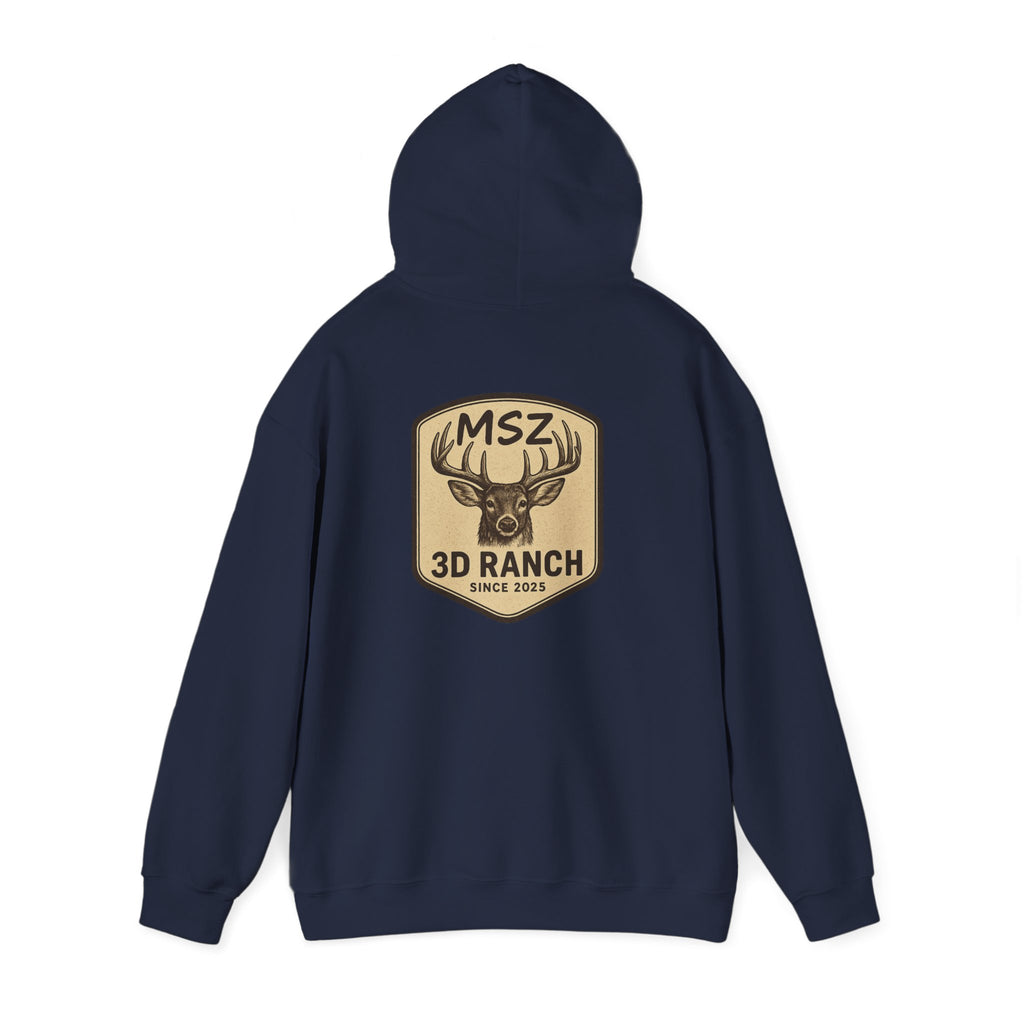 MSZ Ranch Buck Logo Hoodie — Rustic Deer Patch Pullover