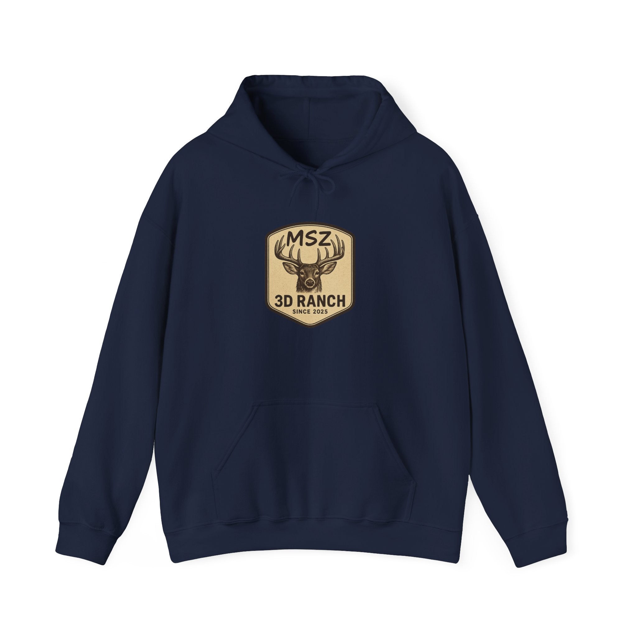 MSZ Ranch Buck Logo Hoodie — Rustic Deer Patch Pullover
