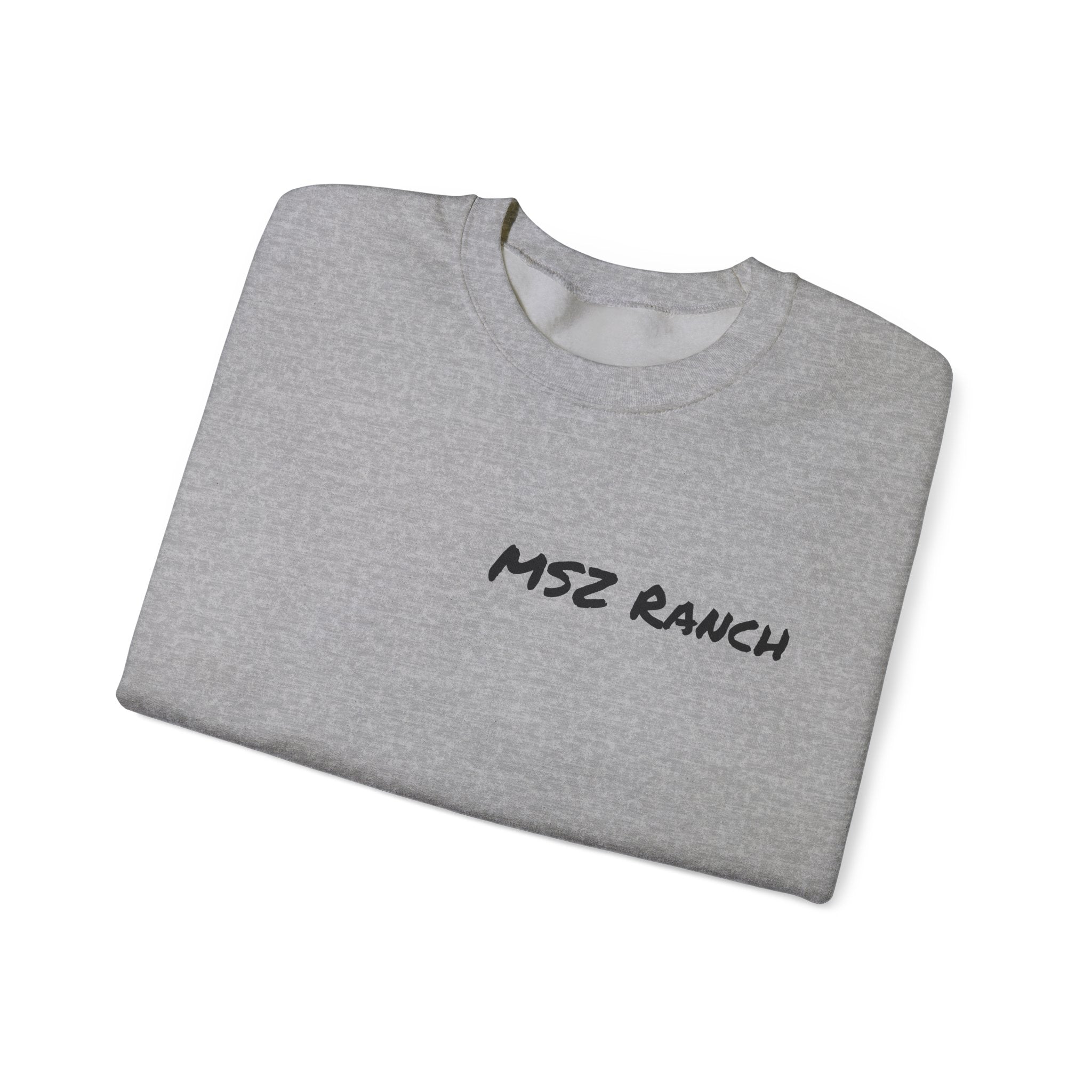 MSZ Ranch Crewneck Sweatshirt — Retro Deer Patch Back, Script Front