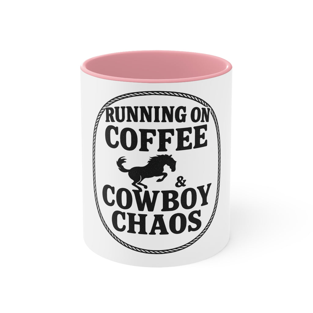 Running on Coffee & Cowboy Chaos Accent Mug — Funny Western Coffee Cup