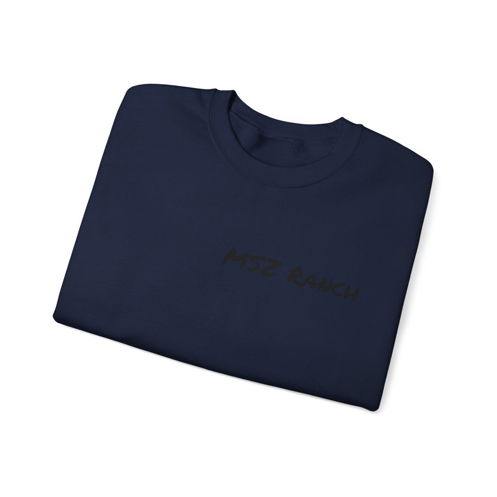 MSZ Ranch Crewneck Sweatshirt — Retro Deer Patch Back, Script Front