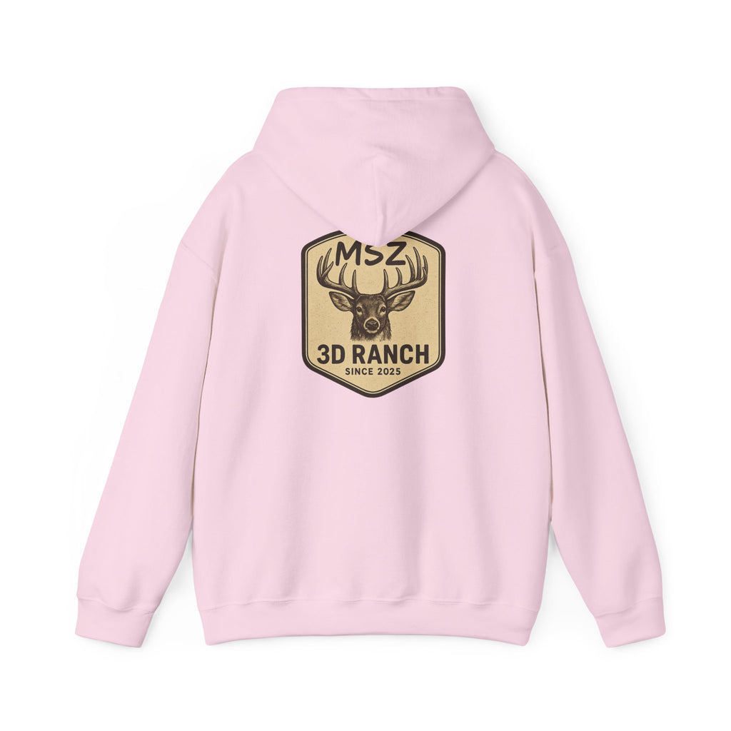 MSZ Ranch Buck Logo Hoodie — Rustic Deer Patch Pullover